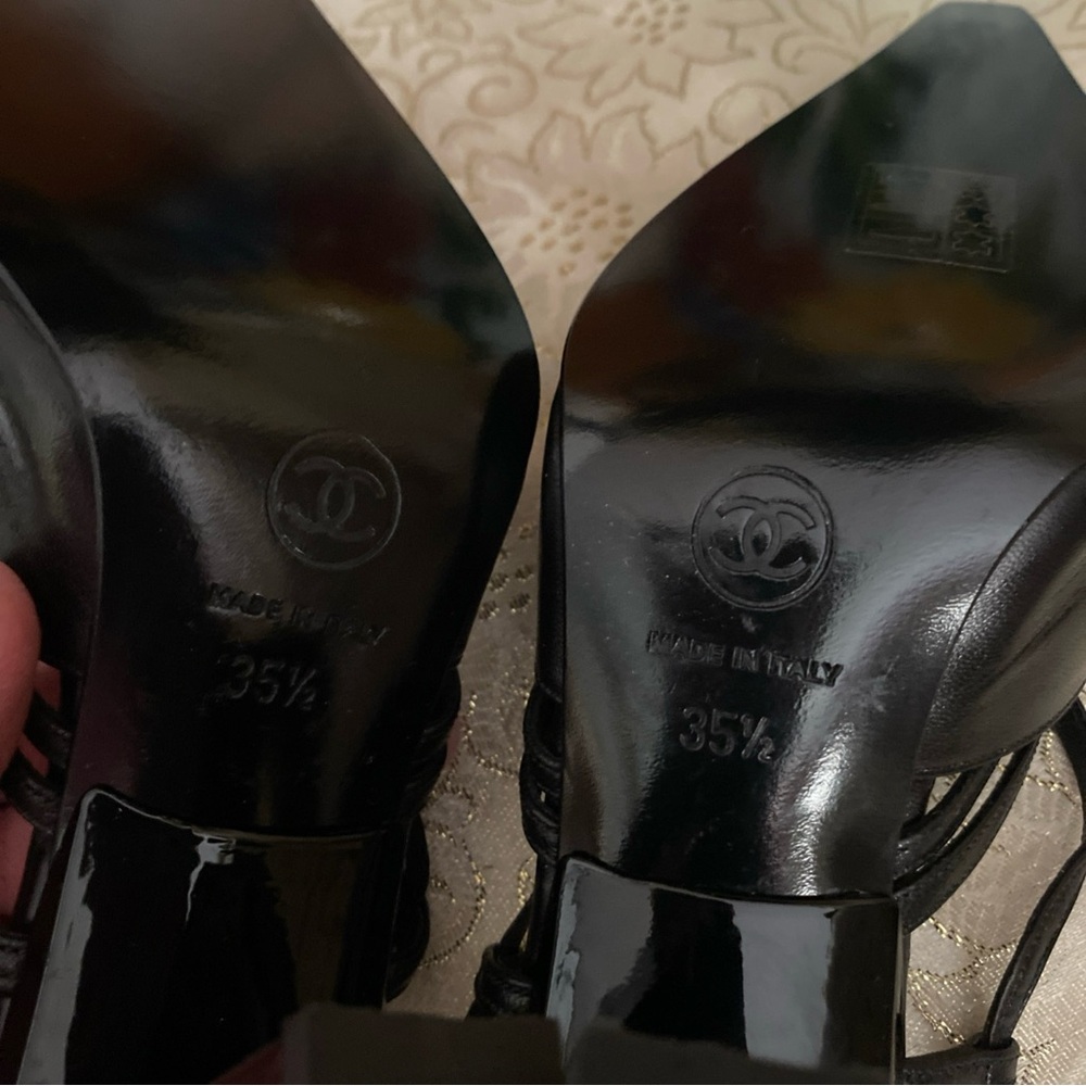 CHANEL New Black Pointed-Toe Slingback Heels Fits 5.5/6 (Euro 35.5) - Picture 10 of 16